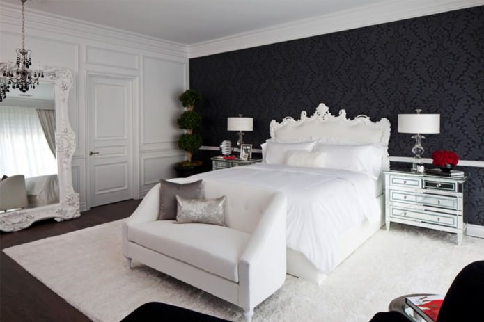 pereți negri în dormitor într-un stil clasic