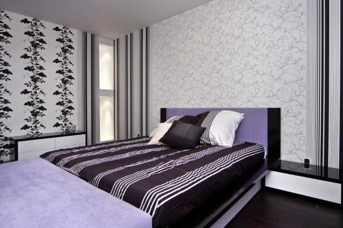 Комбиниран тапет в спалнята: шарени
