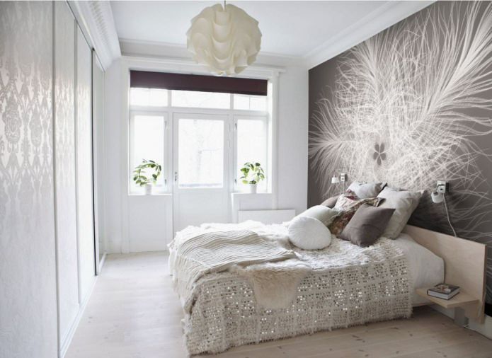 design della camera da letto con fotomurali grigi