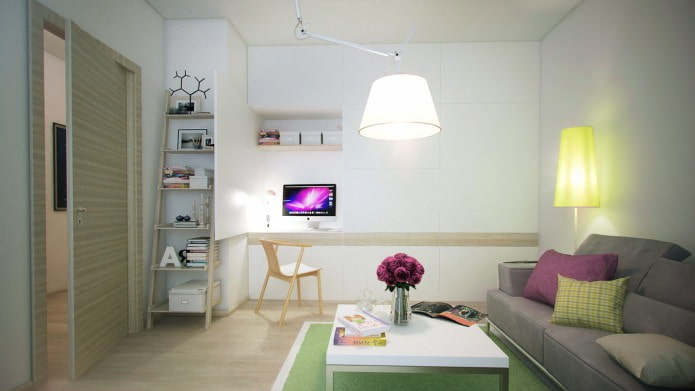 obývacia izba v dizajne jednoizbového bytu o rozlohe 40 m². m.