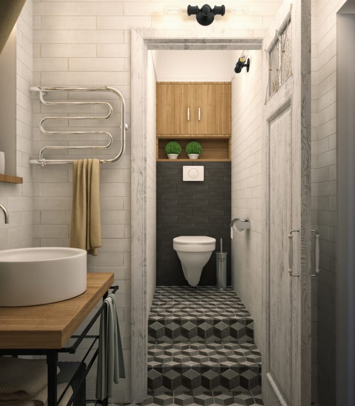 Projekt łazienki w jednopokojowym mieszkaniu z kamizelką