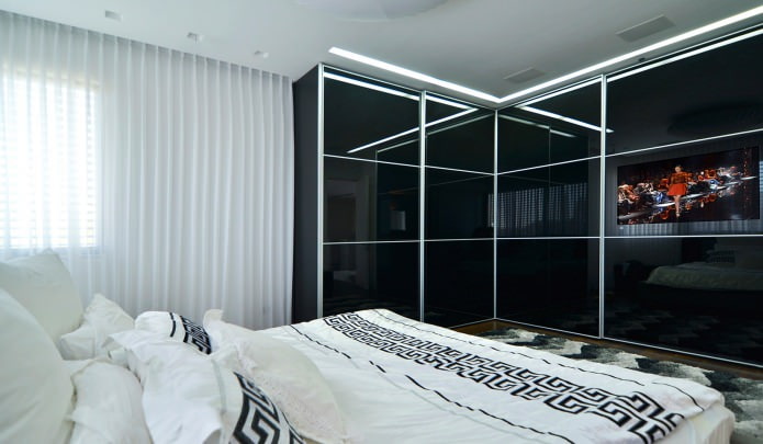 Design de garderobă de colț în dormitor
