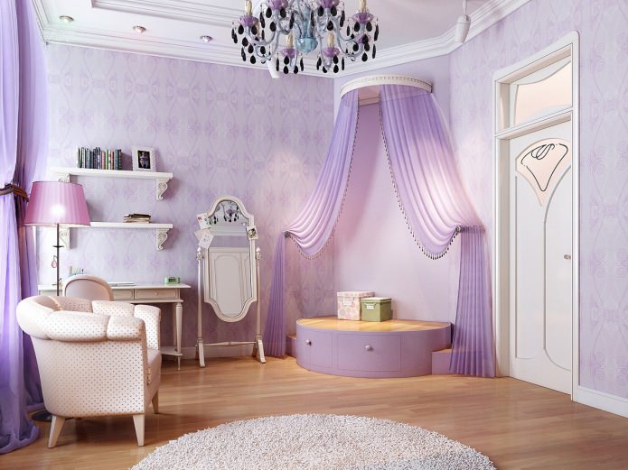 liliowy pokój dziecinny w stylu klasycznym