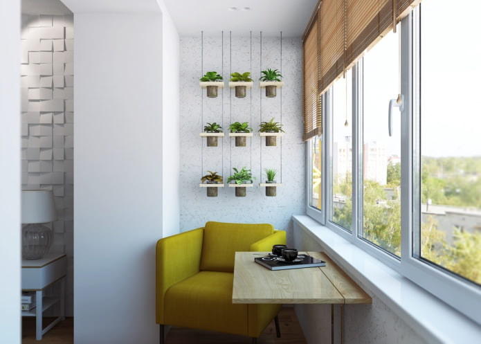 65 metrekarelik bir dairenin projesinde bir yatak odası ile birleştirilmiş balkon. m.