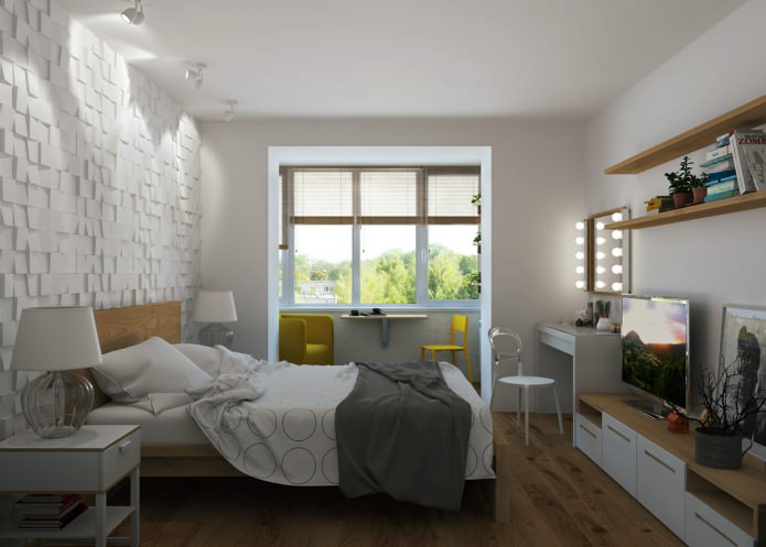 Camera da letto nel progetto di un appartamento di 65 mq. m.