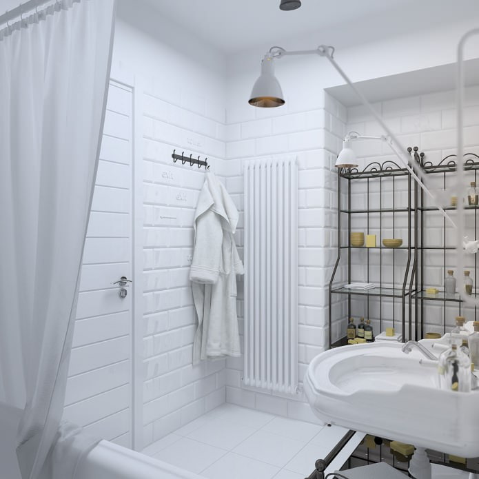 vannas istaba balta ar ķieģeļu flīzēm