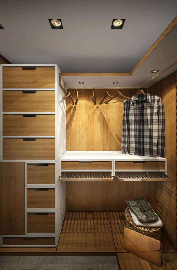 15 metrekarelik küçük bir dairenin tasarımında giyinme odası. m.