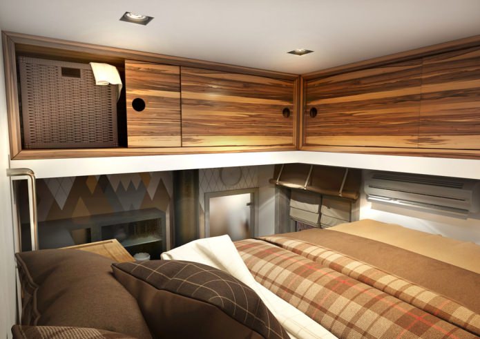 soveplads i designet af en lille lejlighed på 15 kvm. m.