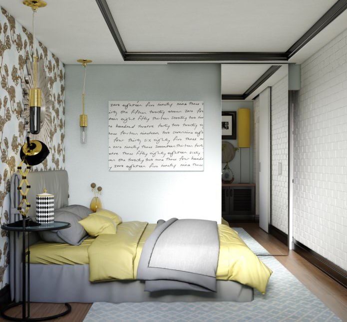nelielas guļamistabas dizains Hruščova dzīvoklī