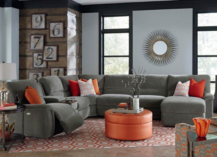 Sofa sudut untuk ruang tamu dengan mekanisme recliner