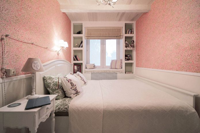 kahden huoneen Hruštšovin makuuhuoneen remontti Provencen tyyliin
