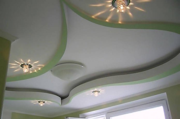 Дизайн на тавана от гипсокартон в кухнята