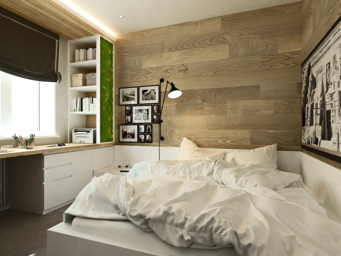 3 odalı bir dairenin tasarım projesinde yatak odası