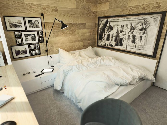 soveværelse i et designprojekt af en 3-værelses lejlighed