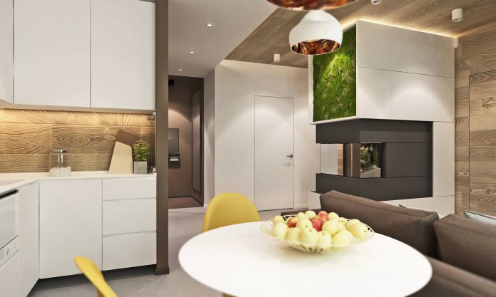 virtuve-viesistaba 3-istabu dzīvokļa dizaina projektā