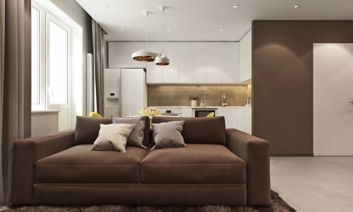 cuina-sala d'estar en el projecte de disseny d'un apartament de 3 habitacions
