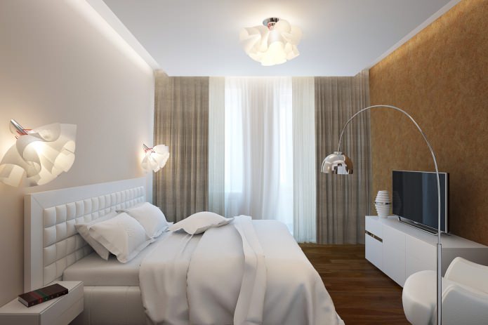 camera da letto in un progetto di design di un appartamento di 2 locali