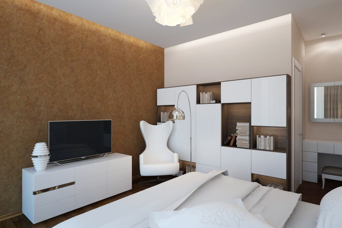 dormitor într-un proiect de proiectare a unui apartament cu 2 camere