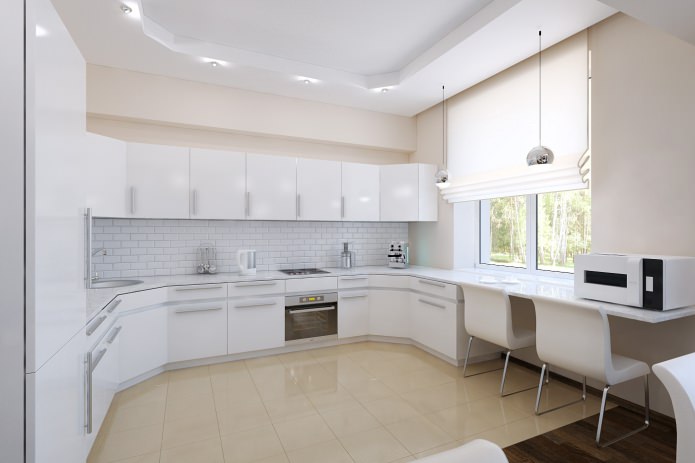 bucătărie într-un proiect de proiectare a unui apartament cu 2 camere