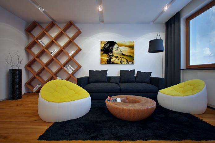 bir apartman iç tasarım projesinde oturma odası
