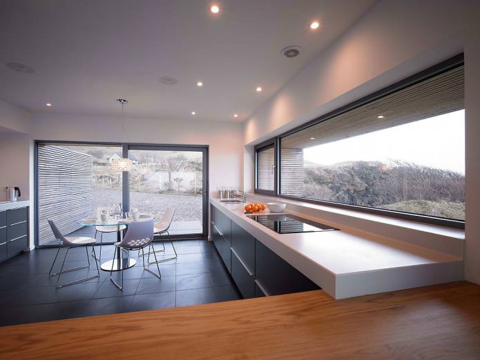 Virtuves dizains ar panorāmas logiem
