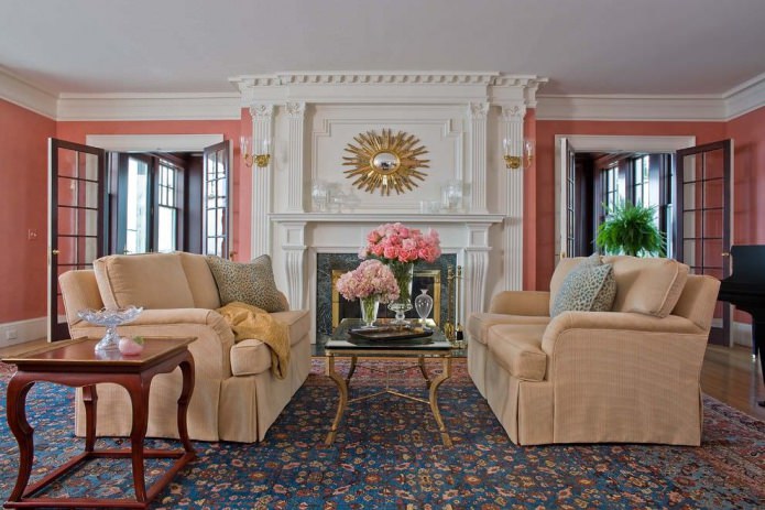 ružová v dizajne obývacej izby