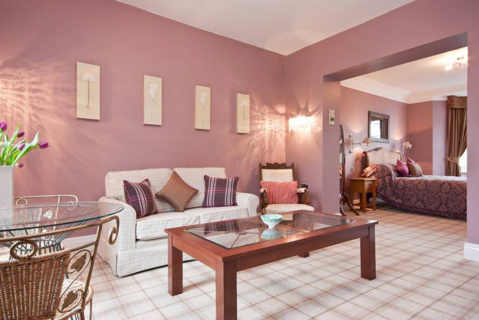 اللون الوردي في تصميم غرفة المعيشة