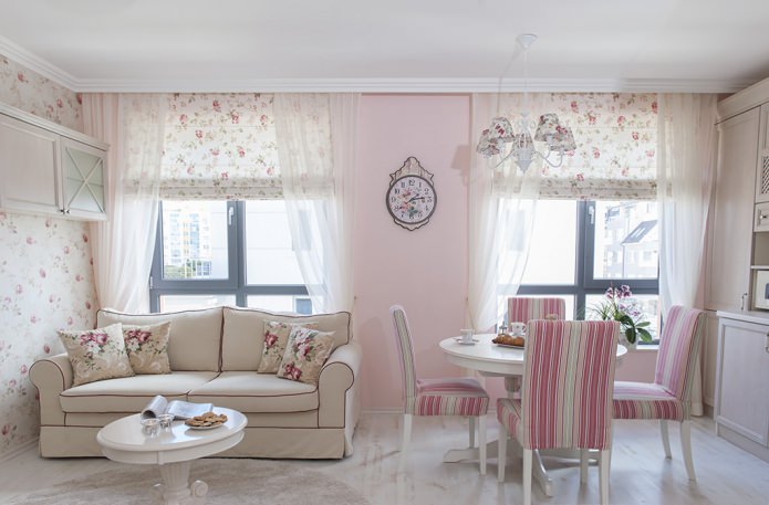 thiết kế phòng khách màu hồng nhạt