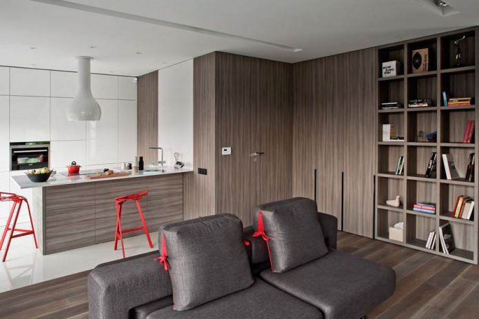 Kombinovaná kuchyň - obývací pokoj s barovým pultem