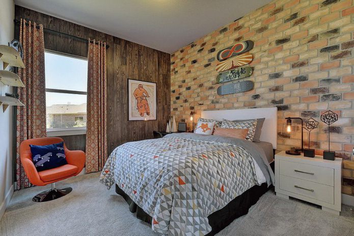 Tuğla duvar kağıdı ile yatak odası tasarımı