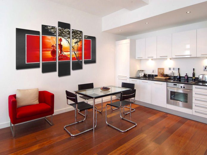moderný modulárny obraz v interiéri kuchyne