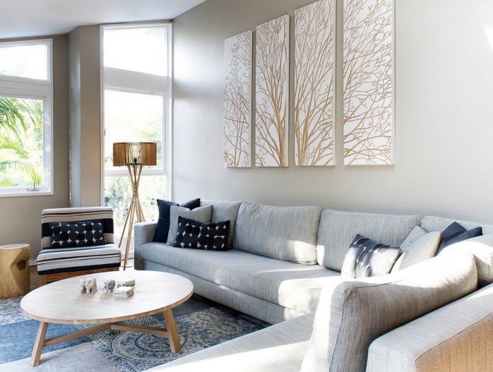 modulárny obraz v dizajne obývacej izby