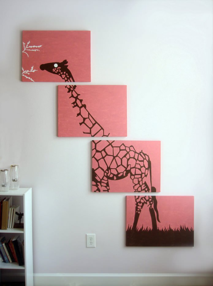 modulaire schilderij met een afbeelding van een giraf