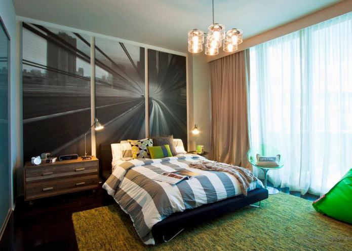 Yatak odasının iç kısmında modern modüler boyama