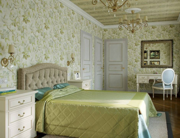 tapet de culoare verde deschis în stilul Provence