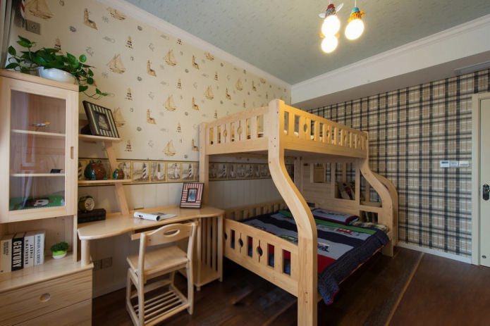 Béžová tapeta v detskej izbe pre dvoch chlapcov