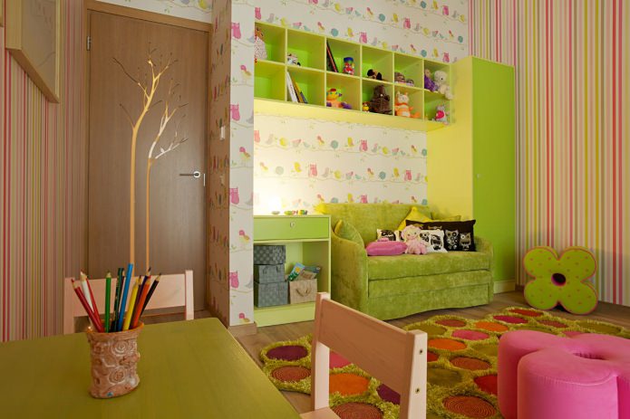 tapety v dětském pokoji pro dívku ve věku 3-6 let