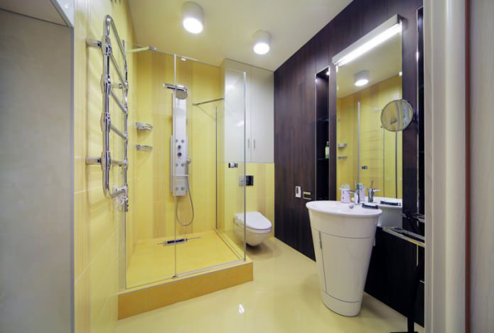 vannas istabas interjers ar dušas kabīni mūsdienu stilā