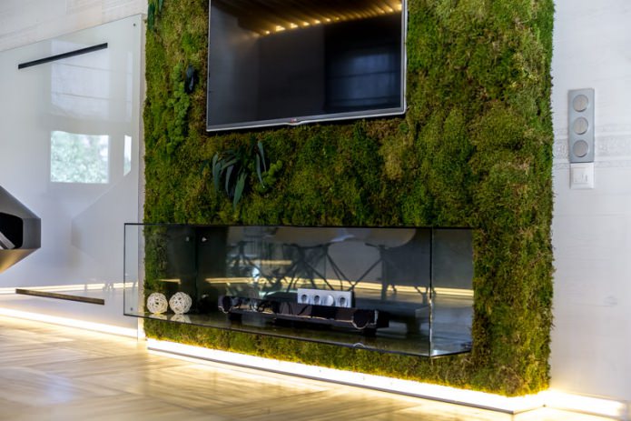 obývacia zeleň v interiéri obývacej izby v ekologickom štýle