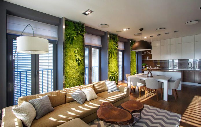 obývací pokoj v ekologickém stylu