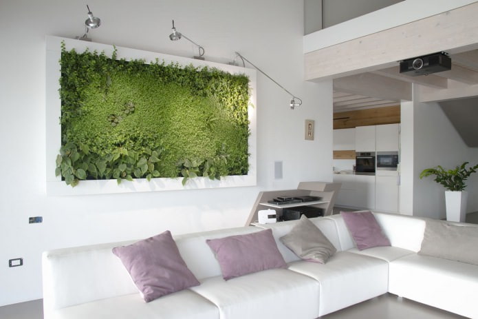 Interiér obývacího pokoje v ekologickém stylu