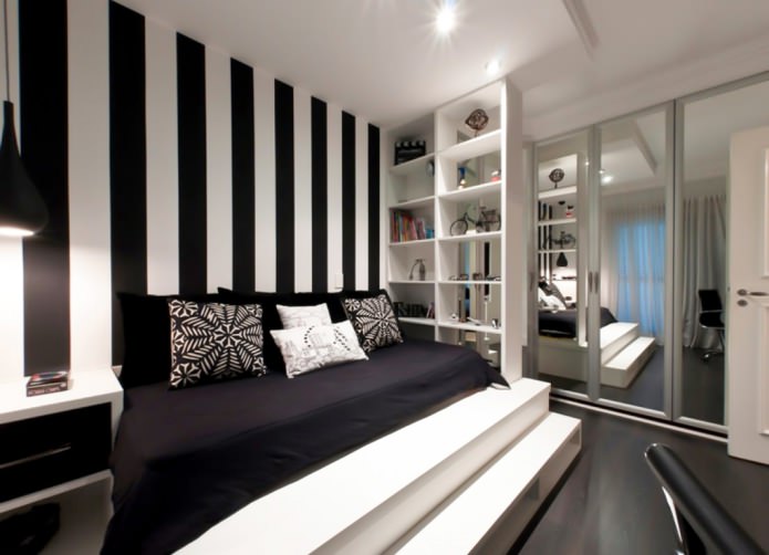 Interno della camera da letto in bianco e nero