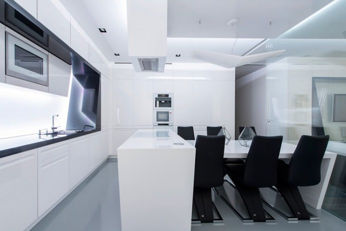 interior design della cucina in bianco e nero