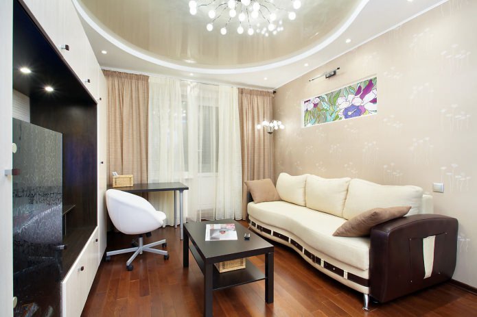 svetlo béžová tapeta v interiéri obývacej izby v modernom štýle