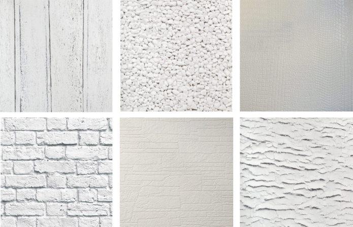 papel de parede branco imitando vários materiais