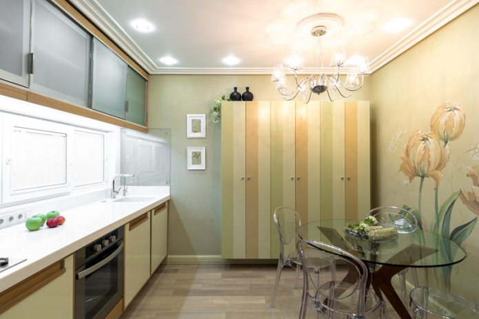 Giấy dán tường màu xanh lá cây trong nhà bếp