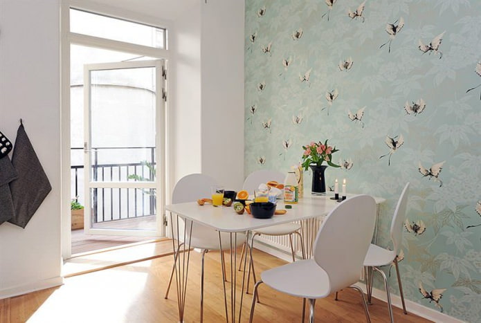 kertas dinding pudina dalam reka bentuk dapur gaya Scandinavia
