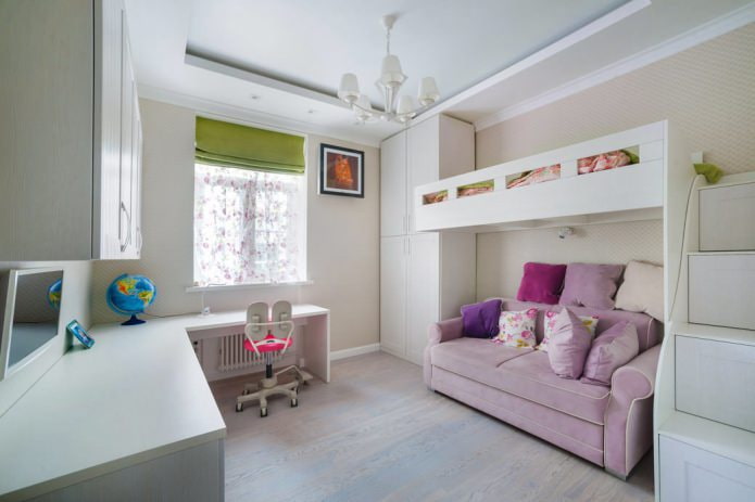 chambre d'enfant dans un style moderne avec un lit au deuxième étage