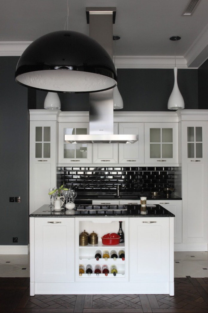 dekoras juodos ir baltos virtuvės