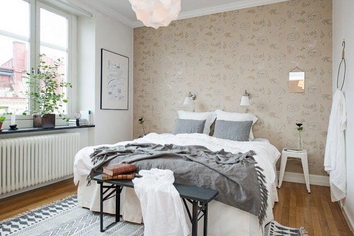 İskandinav tarzında yatak odası